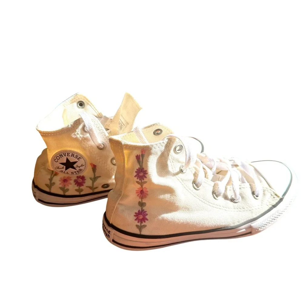 Converse Chuck Taylor All Star Hi Floral Embroidered Youth Shoes Egret A11775F